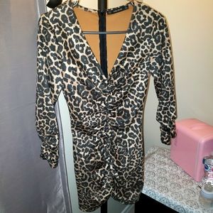 Ruched animal print zara dress